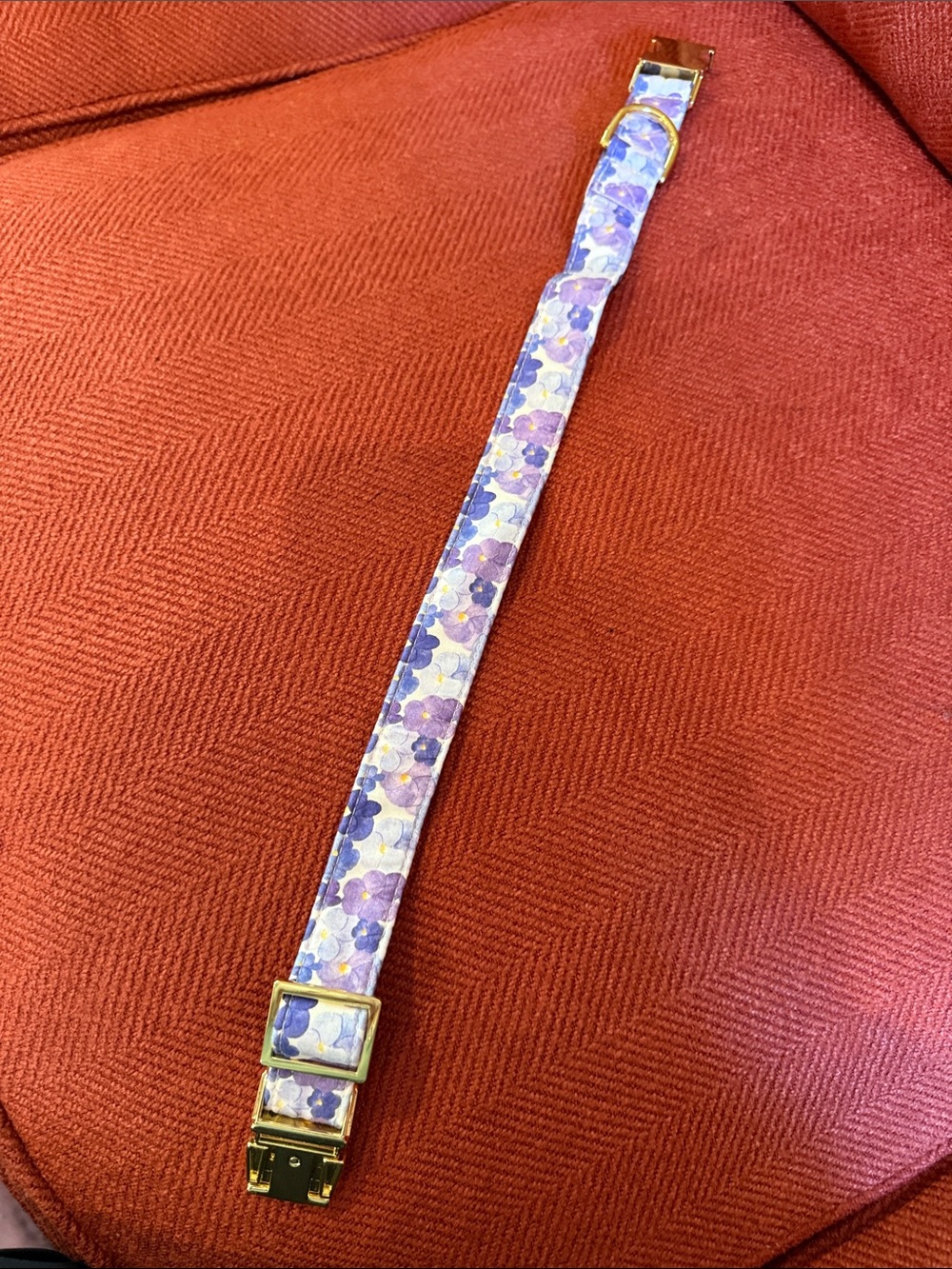 The Foggy Dog Purple Floral Adjustable Dog Collar with Gold Hardware Size Medium